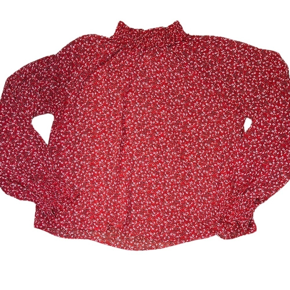 Gap Red‎ Floral Sheer Long Sleeve High Neck Top with Elastic Hem&Neck Size XLG